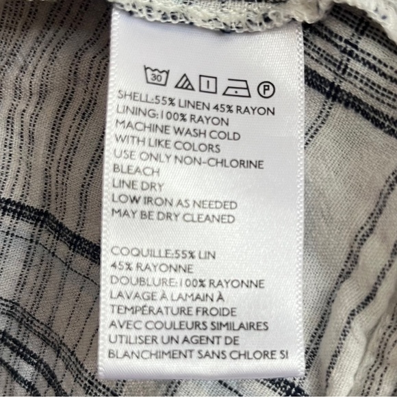 Urban Outfitters UO Linen Melody Plunging Babydoll Top Medium Gray White Plaid - Picture 8 of 11